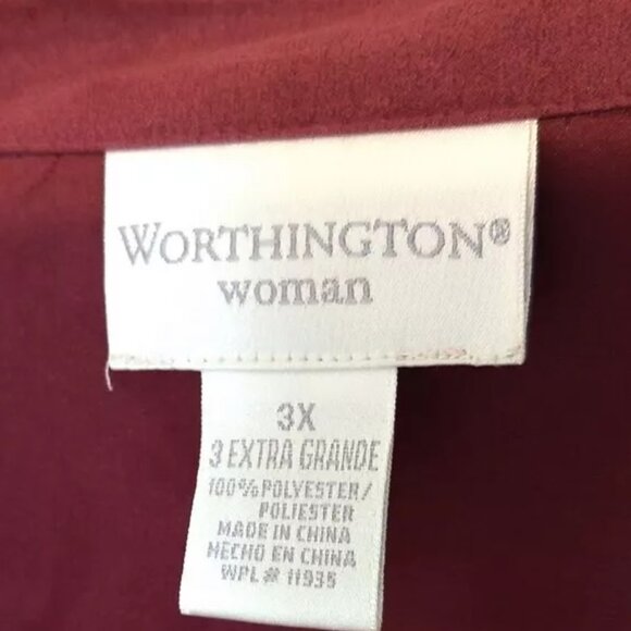 Purple Polyester Faux Suede Shirt Button Up 3X Plus Size Worthington - Picture 3 of 6